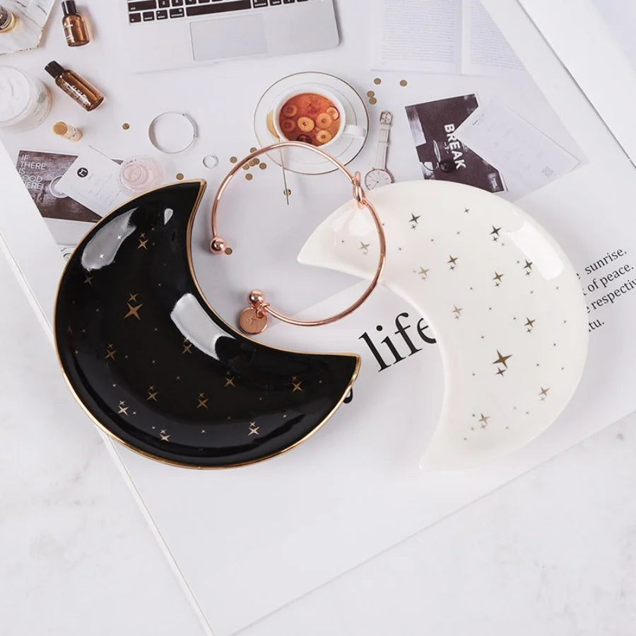 1pc ceramic moon jewelry dish Middle East Arab Ramadan Eid al Fitr storage dish multifunctional dish home decoration ornament
