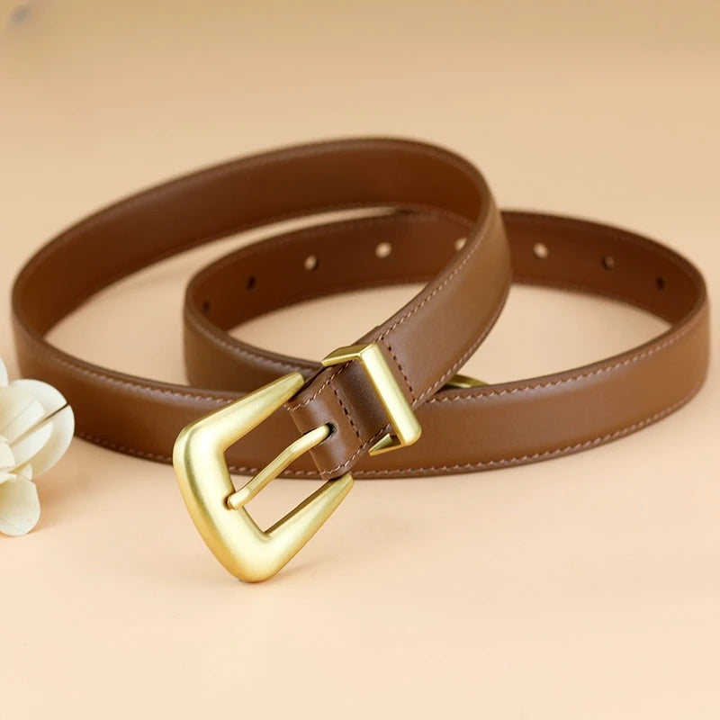Genuine Leather Belt for Women Burgundy Leather Fashion Belts with Gold Metal Buckle Casual Luxury for Jeans Dresses