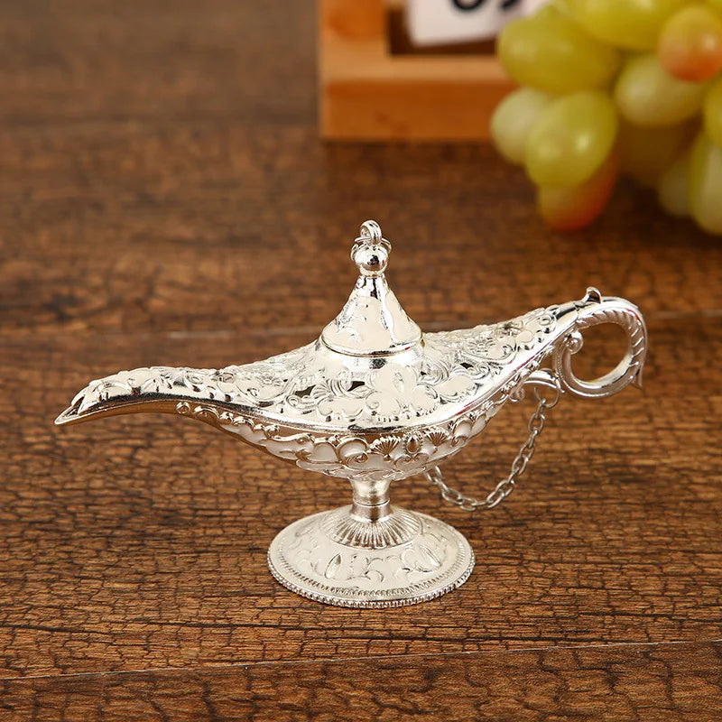 12cm(4.7")Classic Rare Hollow Legend Aladdin Magic Genie Lamps Incense Burners Retro Wishing Oil Lamp Home Decor Gift