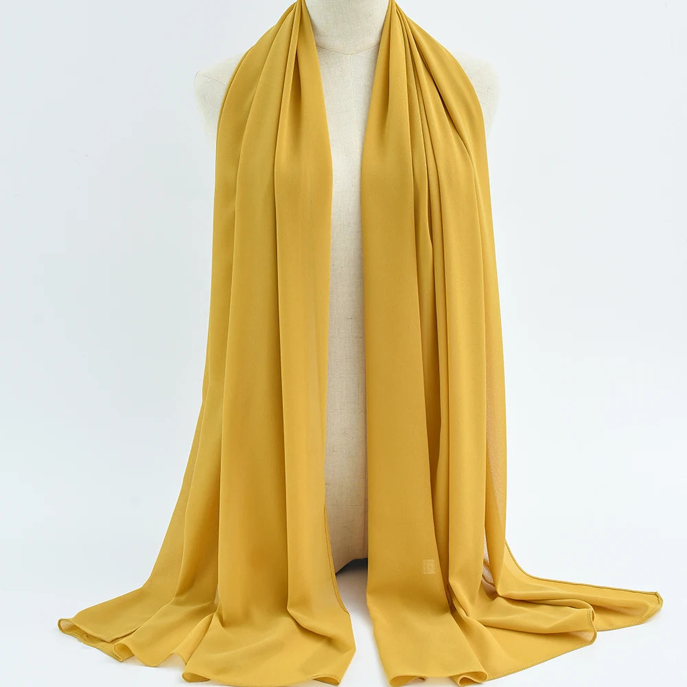 Fashion Pearl Chiffon Hijab Shawls Of Muslim Women Solid Color Head Wraps Scarf For Ladies