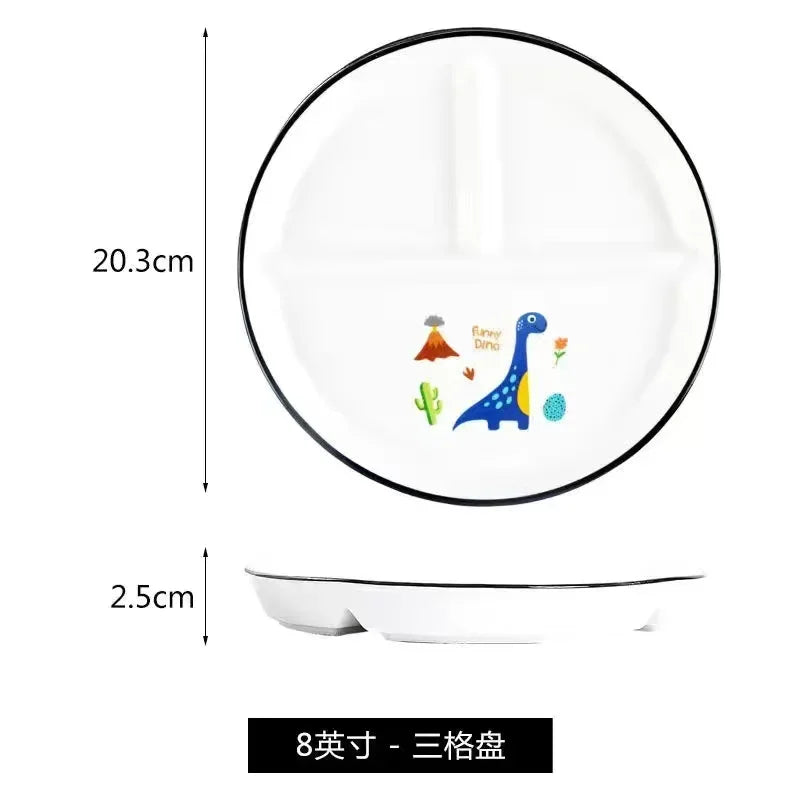 Ceramic Plate Cartoon Fat-reducing Sub-plate, Sub-plate, Household Dish Plate, Three-plate Breakfast Plate, Tableware Gift Set