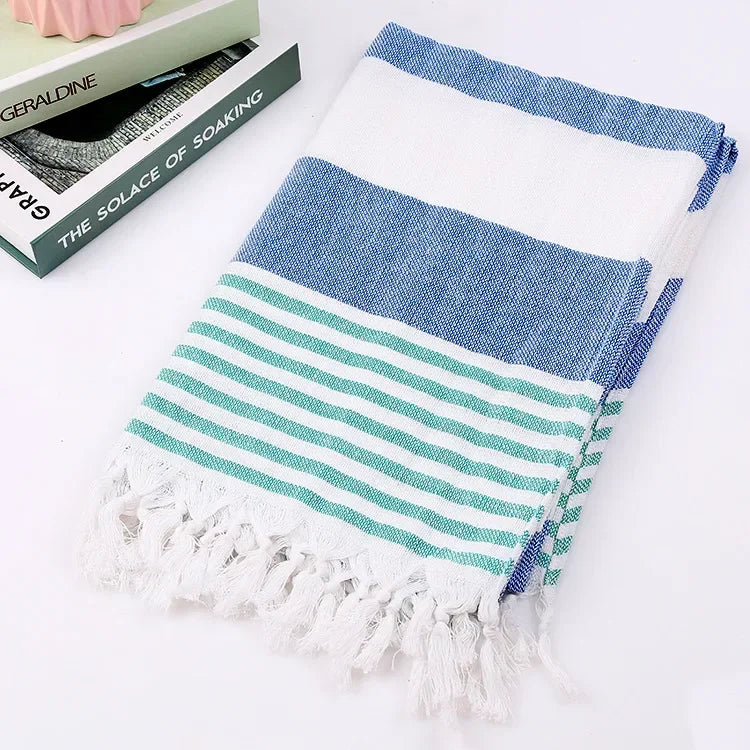Cotton and Linen Striped Quick-drying Shawl European and American Popular Yarn-dyed Cotton Turkish Beach Towel with Tassels