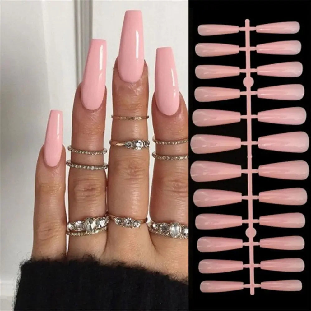 24Pcs Simple French False Nails Short Square Head Fake Nails Press On Nails Detachable Full cover Natural Artificial Nail Tips