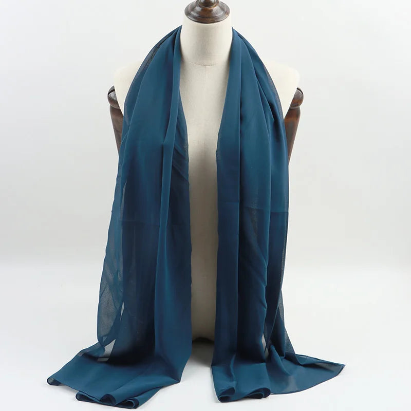 Fashion Pearl Chiffon Hijab Shawls Of Muslim Women Solid Color Head Wraps Scarf For Ladies