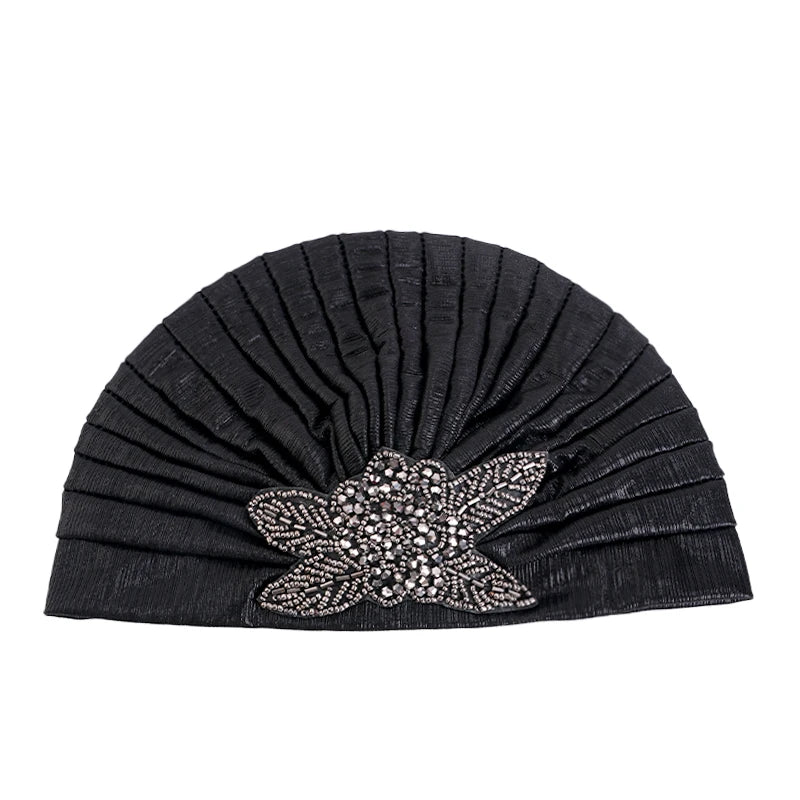 New Metallic Jewelry Turban Caps Elegant Pleated Head Band For Women Hijab Scarf Bonnet Islamic Wrap Beanies Head Scarves