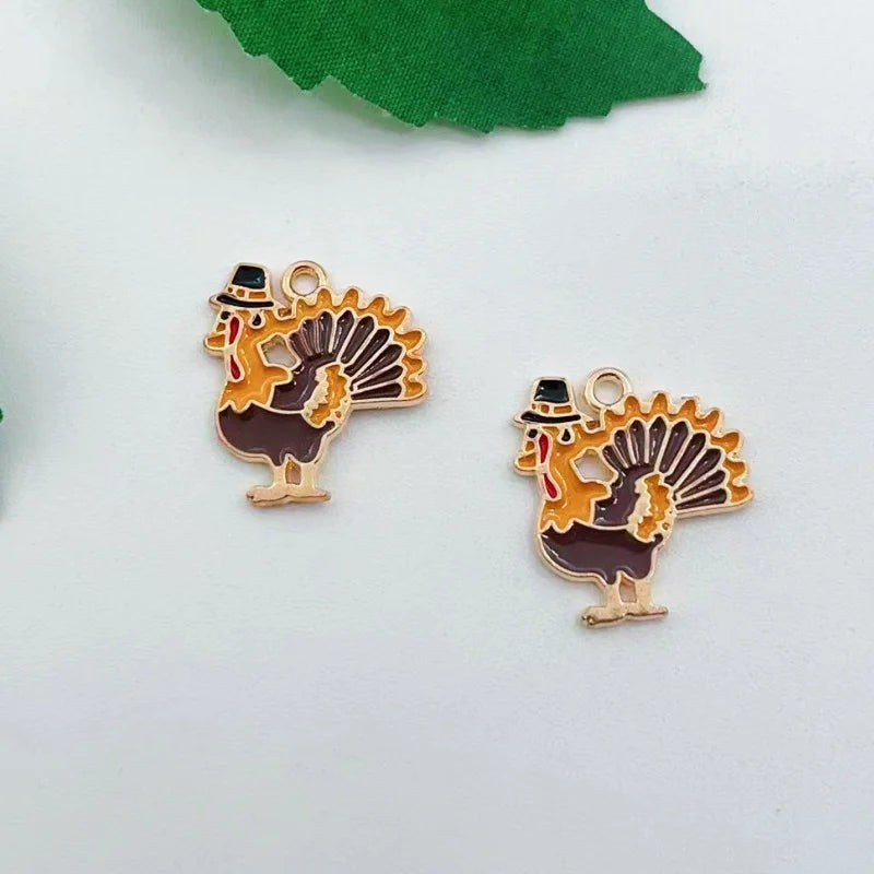 10 pieces of alloy Thanksgiving turkey pendant necklace bracelet earring pendant Diy craft supplies