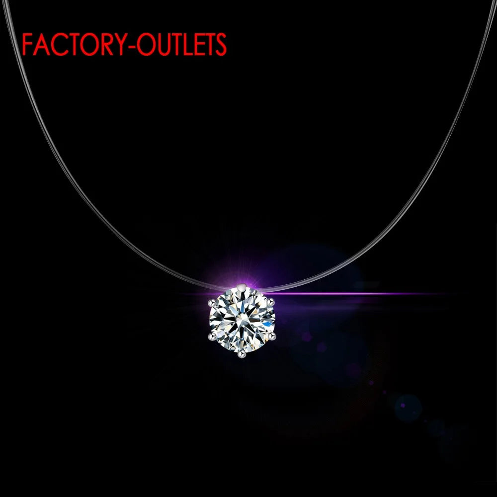 Big Sale 925 Sterling Silver Chokers Necklace Cubic Zircon Pearl CZ Round Heart Cross Moon Square Transparent Fish Line Jewelry