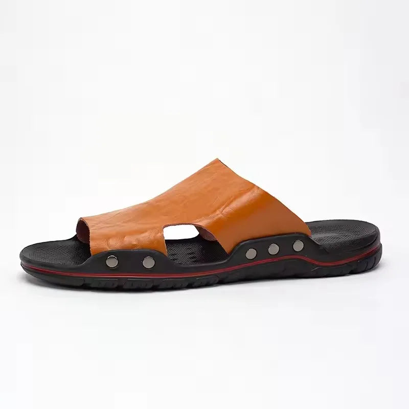Sandals Men's Leather Classic Fashion Summer Men's Slippers Comfortable Soft PU Leather Lightweight Men's Beach Slippers Slides