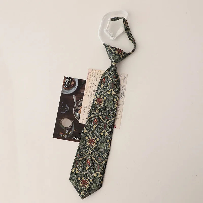 33cm Length Casual Trendy JK Ties Preppy Chic College Girl Short Necktie Polyester Floral Animal Printed Lazy-tie Vintage Cravat