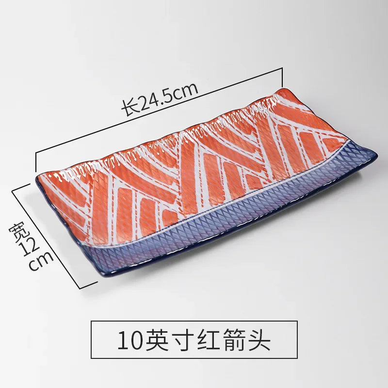 Plate Japanese Ceramic Tableware High Temperature Underglaze Color Hand-painted Tableware New Chinese Creative Rectangular