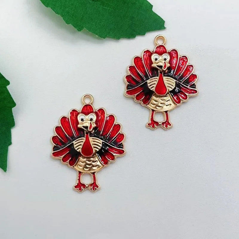 10 pieces of alloy Thanksgiving turkey pendant necklace bracelet earring pendant Diy craft supplies