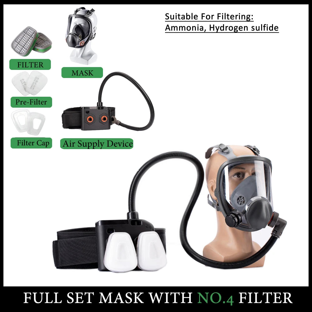 Portable Electric Air Supply Respirator 6800 Full Face Dust Gas Mask Dual Filters For Spraying Painting Polishing Work Safety