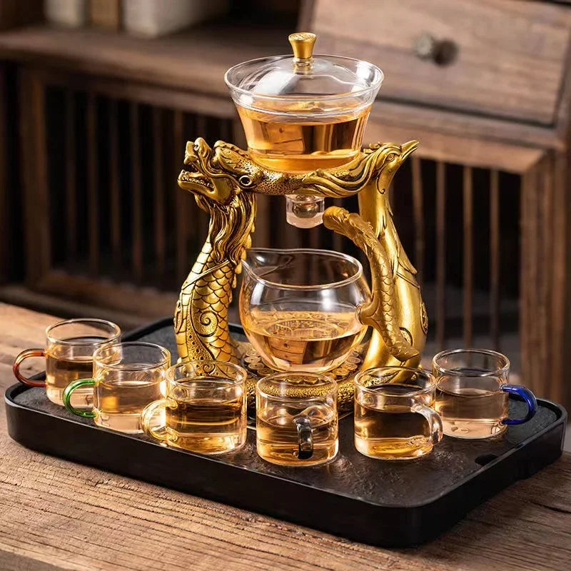 BOZZH Creative Dragon Glass Teapot Magnetic Diversion Rotating Cover Bowl Water Tea Cup Pu'er Oolong Drinkware Dropshipping Tea