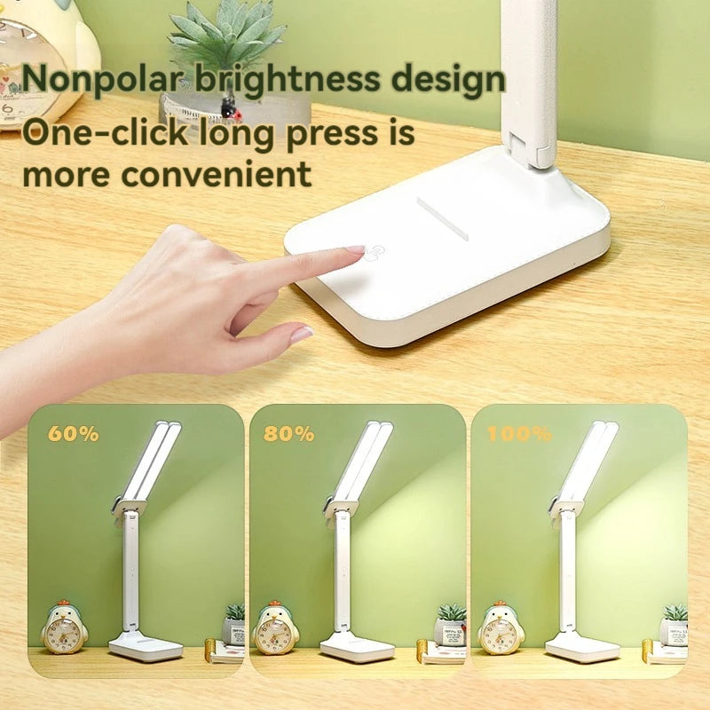 Dual Head LED Desk Lamp, Foldable Dimmable Reading Light with USB Rechargeable Battery, Night Light for Bedroom, Dorm, Study