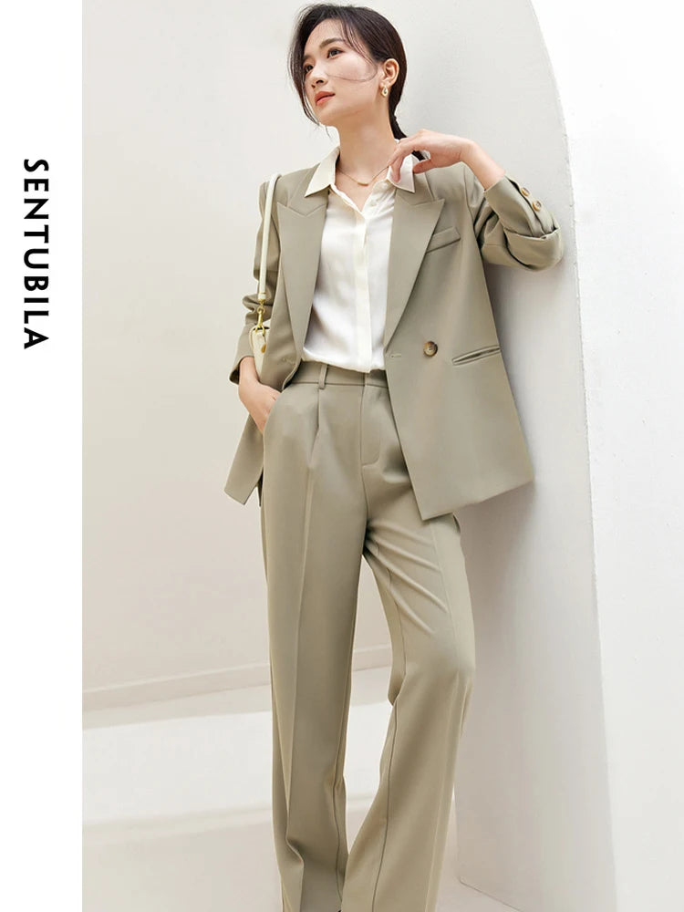 SENTUBILA Blazer Pant Suit Two Piece Set for Women Business Work Outfits 2024 Autumn Elegant Fashion Clothing Sets 133Z49975