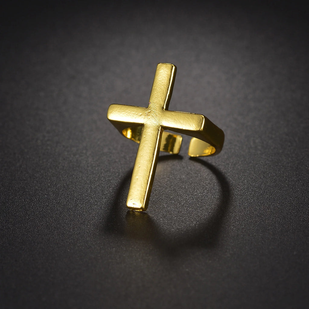 Simple Big Cross Rings for Men Boy Crucifix Black Color Ring Religious Male Jewelry Gift for Christian Catholicism