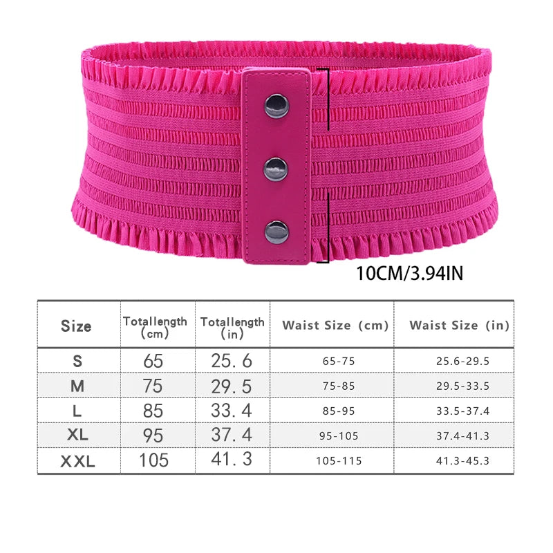 Ruffles Wide Belt Triple Buckle Elegant Elastic Waistband Decorative Dress Girdle for Women Large Size