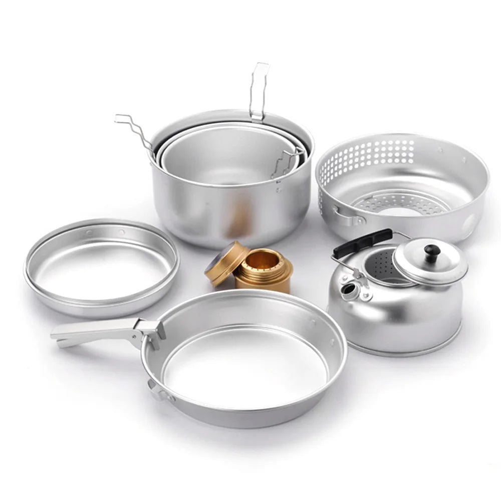 10pcs Camping Stove Kit Camping Pot Pan Stove Set Outdoor Frying Pan Kettle for Outdoor Camping Cooking Backpacking