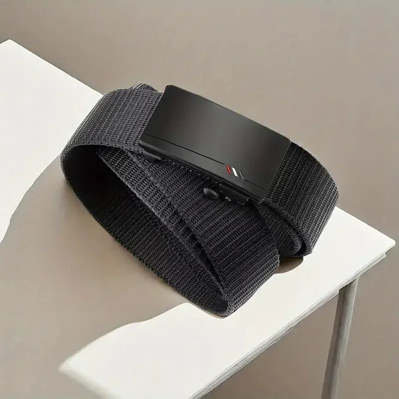 Men's Belt Outdoor Leisure Sports Belt Toothless Quick Release Automatic Buckle Quality Black Belt