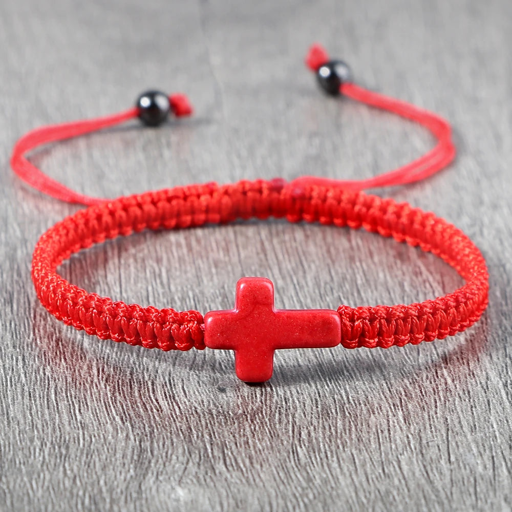 Simple Cross Prayer Bracelets Handmade Black White Braided Rope Couple Bracelets Men Women Fitness Wrap Wristbands Jewelry Gifts