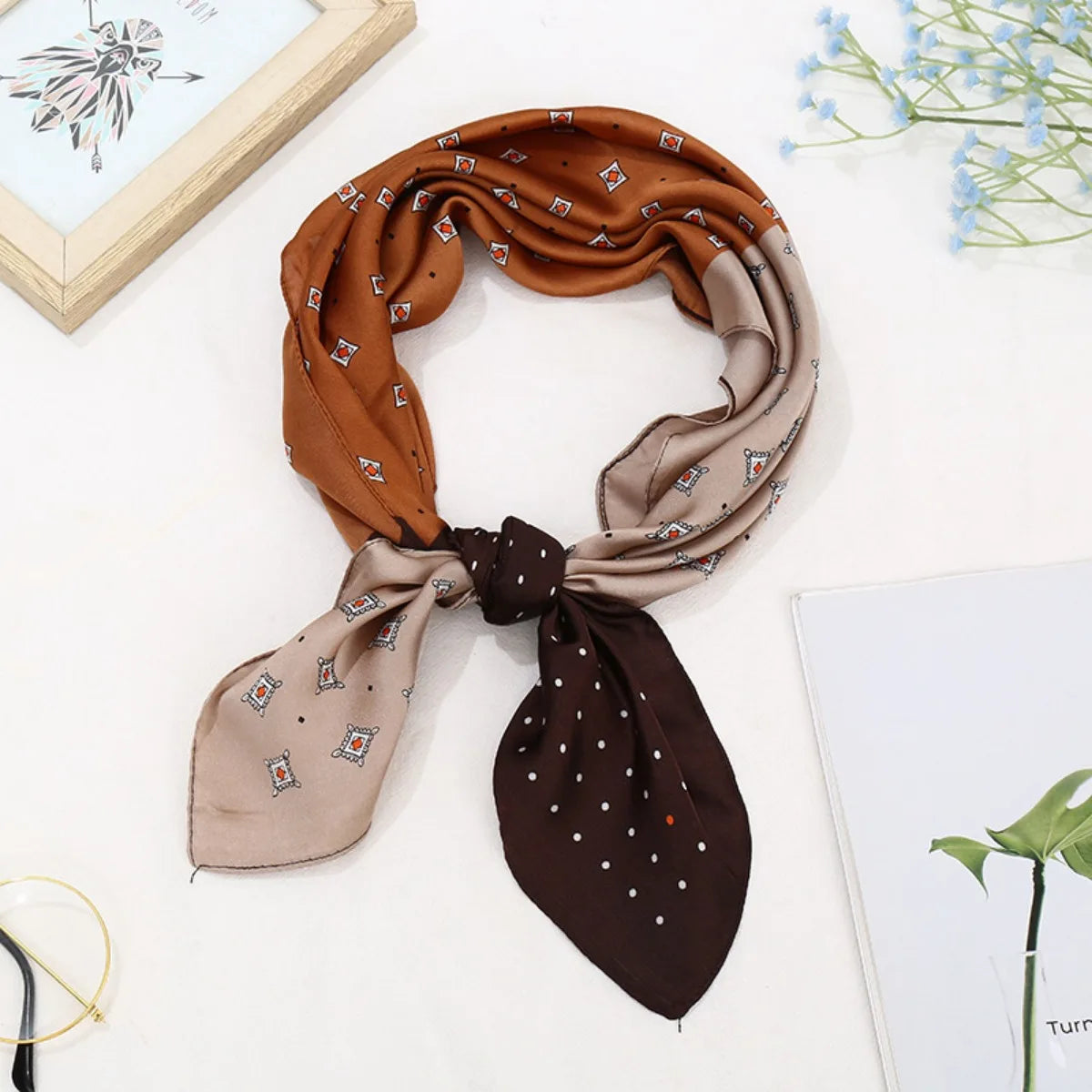 70cm Small Square Head Scarfs for Women Silk Scarf Letter Printed Scarves Headscarf Hair Accessories