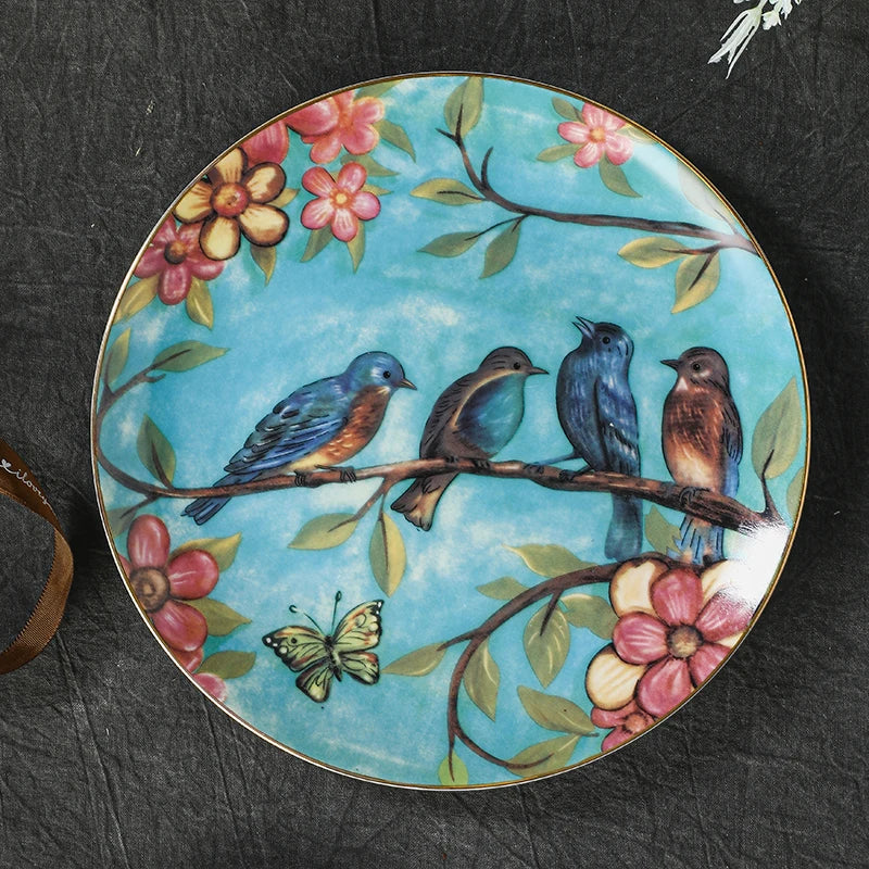 Pastoral Bone China Dishes And Plates Porcelain Cake Dish Pastry Fruit Tray Ceramic Tableware Steak Dinner Plate Decoration