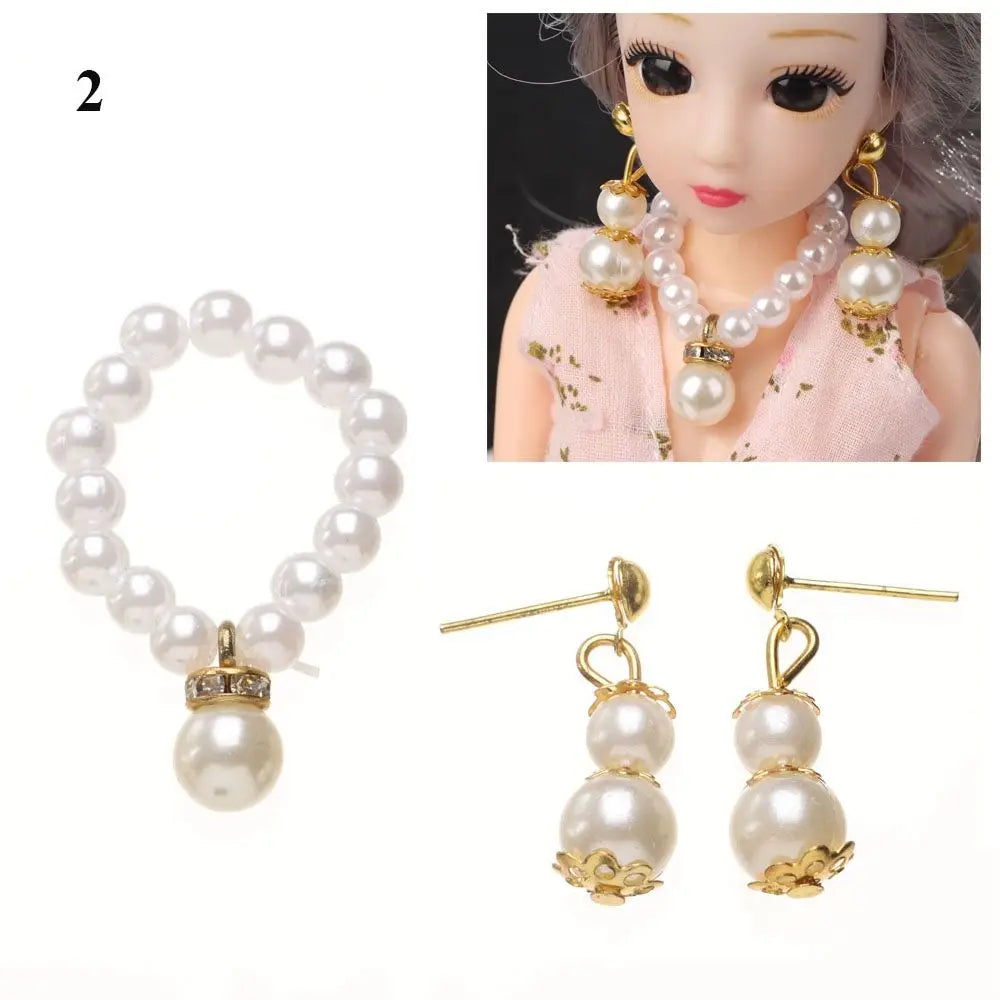Handmade Exquisite Pearl Necklace Earrings Set Doll Jewelry For Doll DIY Toy Dolls Accessories