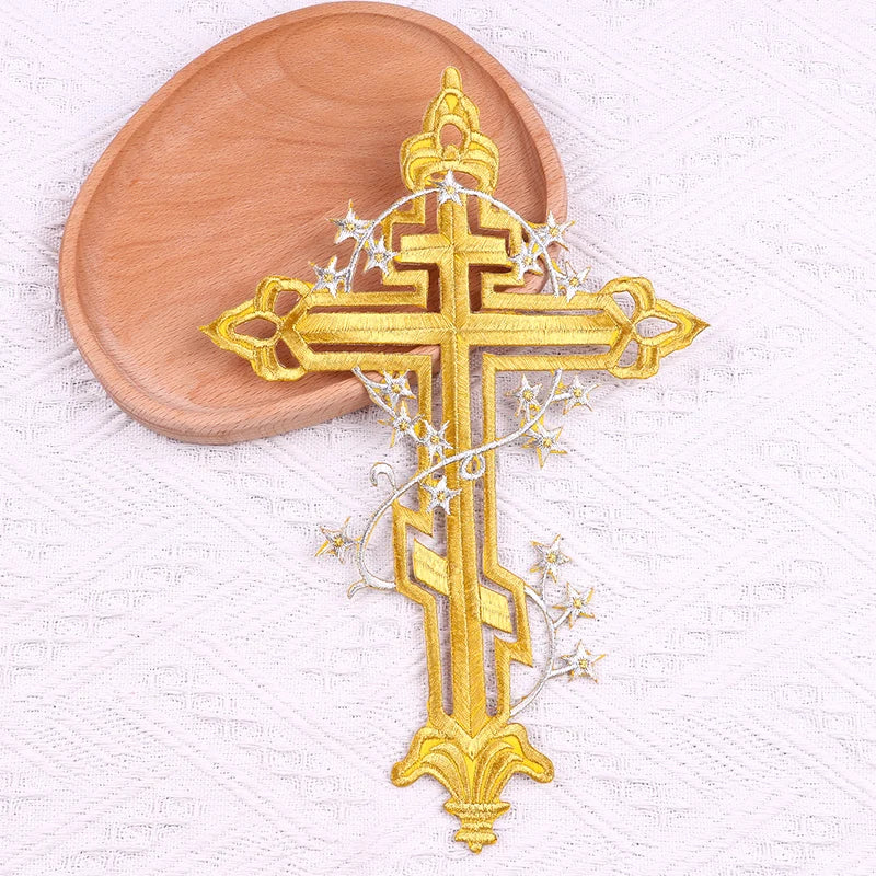 Jesus Cross Embroidery Patch For Clothes Gold Silver Cross Iron On Patches For Clothing Personality Appliques Craft Decoration