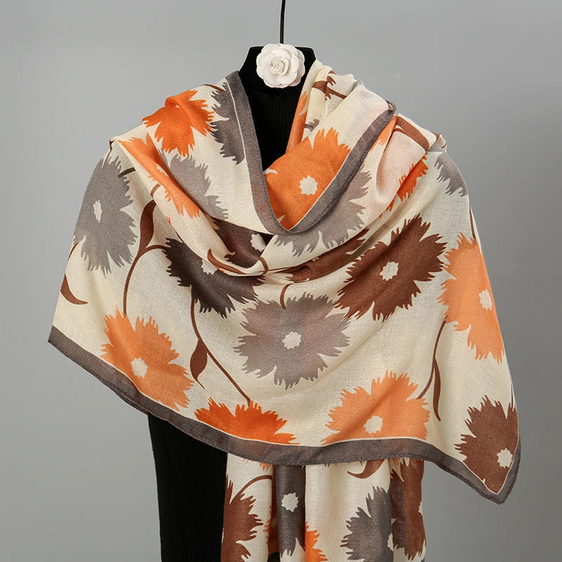 Elegant Floral Cotton Linen Shawls Muslim Hijab Scarf Woman Long Wraps Lady Fashion Soft Headband Islamic Turban Stoles 180*85cm