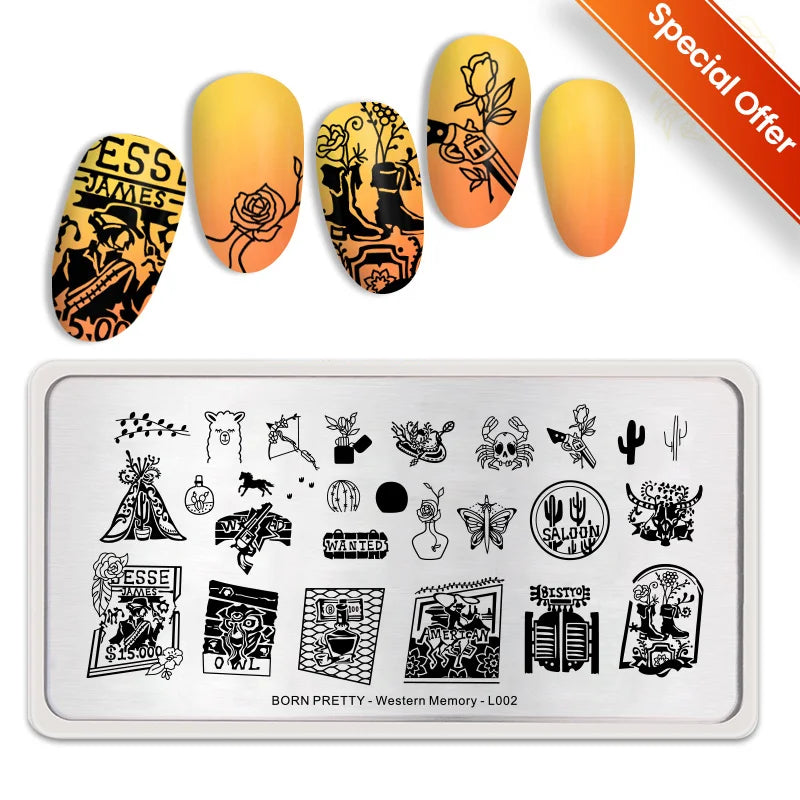 BORN PRETTY Stamping Plates Nail Art Templates Flower Natural Animal French Tips  DIY Nail Design Image Stencil Tool Manicure