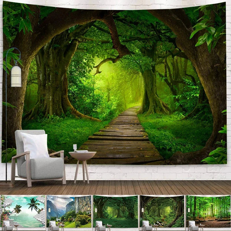 Home Decor Tapestry Beautiful Landscape Sunlight Through Forest  Wall  Sofa Bedroom Dorm