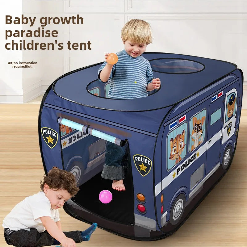 Camping Children's Play Foldable Tent Popup Playhouse Fire Truck Police Car Kids Tent Car for Indoor Outdoor Game Bus Toys House