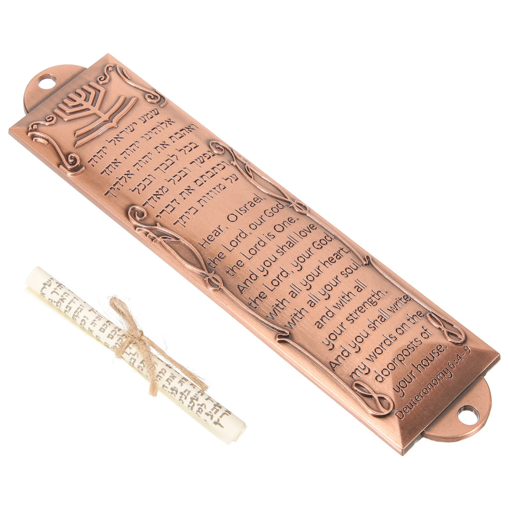 Metal Retro Mezuzah Scroll Religious Door Decor Judaica Figurines Miniatures Home Blessing Symbol Scripture House Mezuzah Jewish