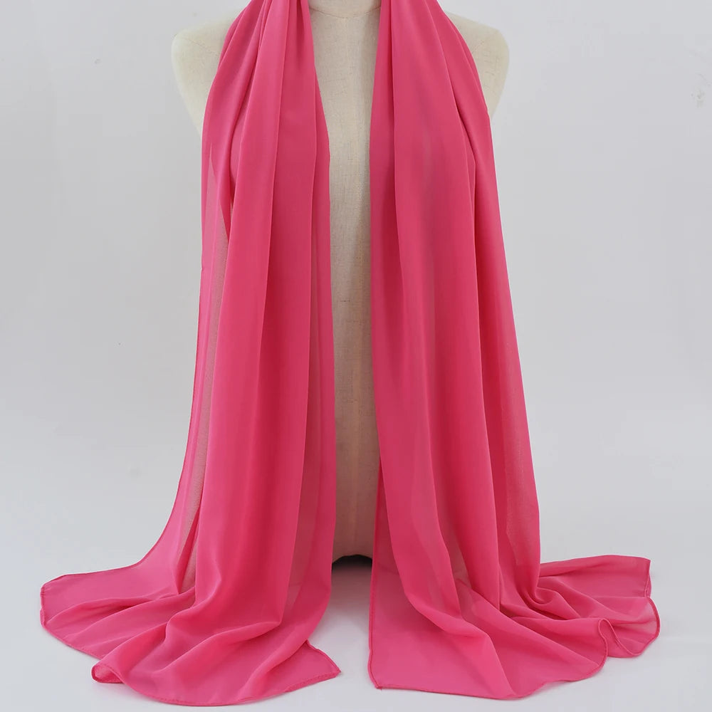 Fashion Pearl Chiffon Hijab Shawls Of Muslim Women Solid Color Head Wraps Scarf For Ladies