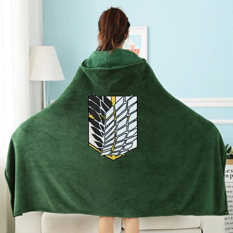 Attack on Titan Hoodie Cloak Anime Shingeki No Kyojin Pajamas Blanket Cloak Levi Cosplay Flannel Shawl Blanket Comfy Homewear