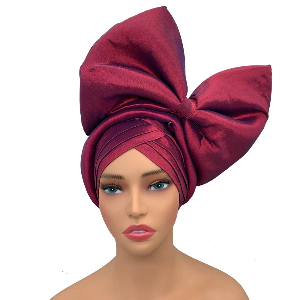 Big Bowknot Turban Cap for Women Exaggerated Headpiece African Auto Gele Headtie Nigeria Party Headwear Hat Lady Head Wraps