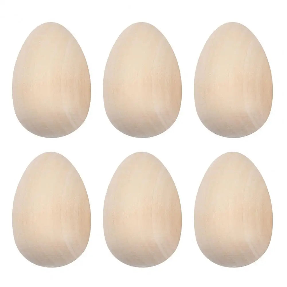 6Pcs Wooden Egg Lightweight Creative DIY Graffiti Painted Wooden Simulated Eggs Durable Natural Wood Eggs For Holiday