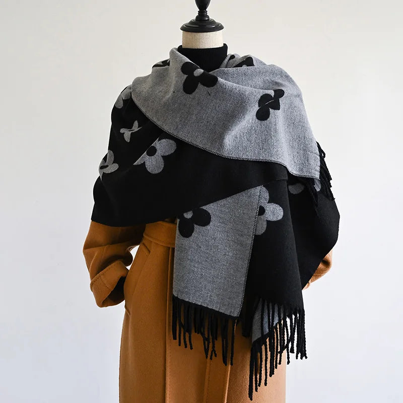 Brand Long tassel flower design luxury Bohemia Imitation Pashmina Thickened 2024 autumn and winter new scarf shawl