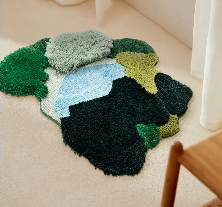 Nordic 3D Lawn Moss Rugs Carpet for Bedroom Living Room Green Forest Irregular Home Decor Chic Room Floor Mat Bedside Area Rug