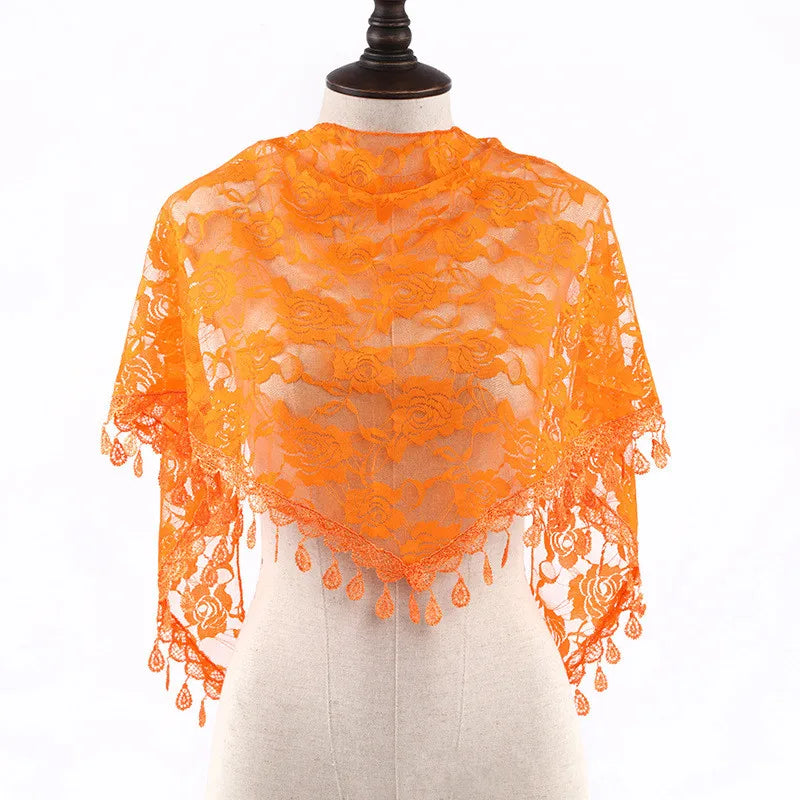 Fashion Church Shawl Lace Veil Scarf Bandana Church Prayer Wedding Mantilla Chapel White Embroidered Hijab Women Scarves