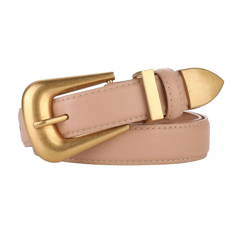 Genuine Leather Belt for Women Burgundy Leather Fashion Belts with Gold Metal Buckle Casual Luxury for Jeans Dresses