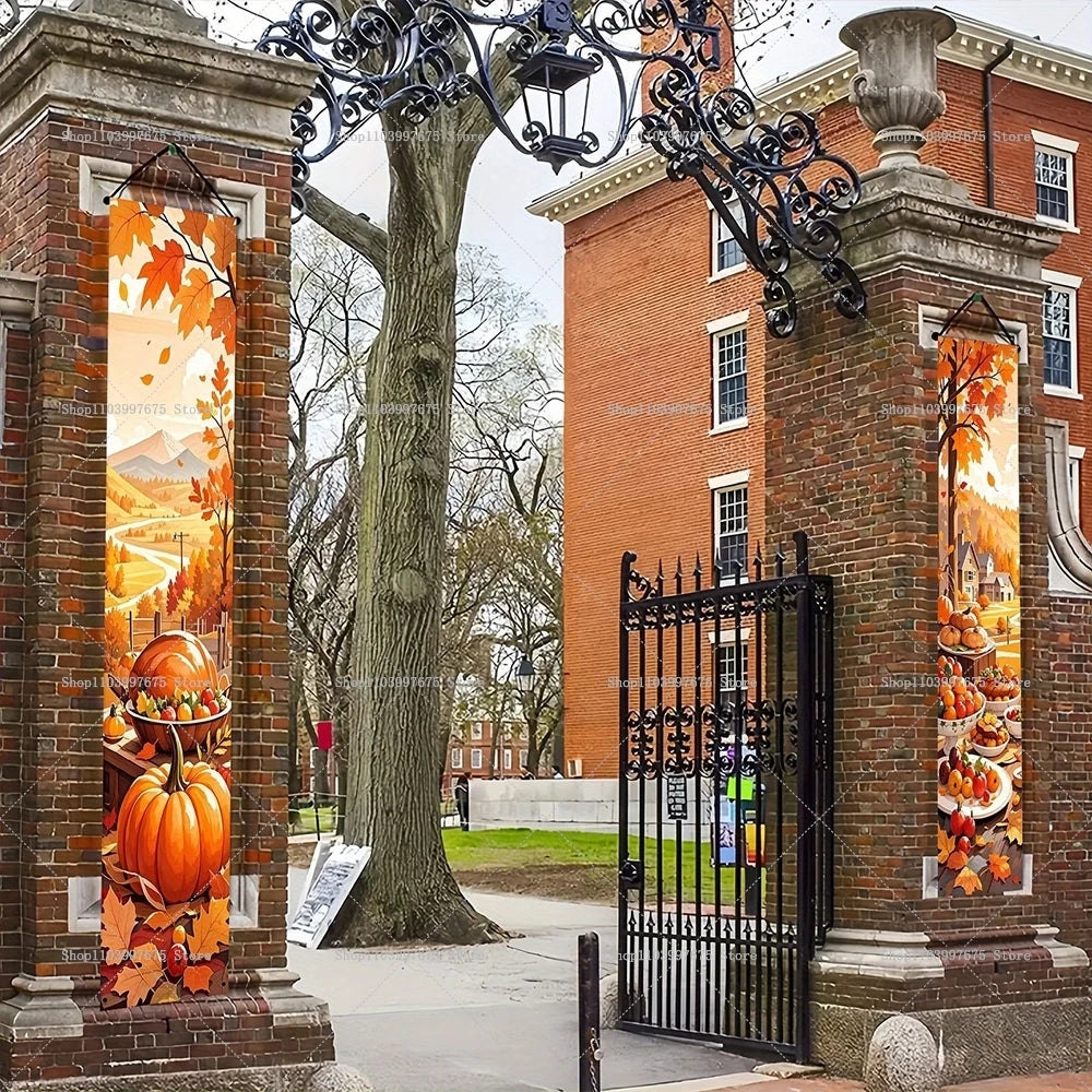 Thanksgiving Autumn Pumpkins Maple Leaf Banners Decorations Couplets Porch Welcome Sign Indoor Outdoor Wall Hanging Banners