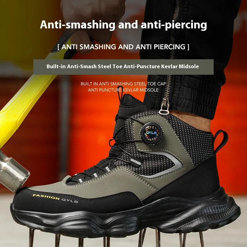 Rotating Button Safety Shoes Men Work Sneakers Indestructible Shoes Puncture-Proof Protective Shoes Work Boots Platform Boots
