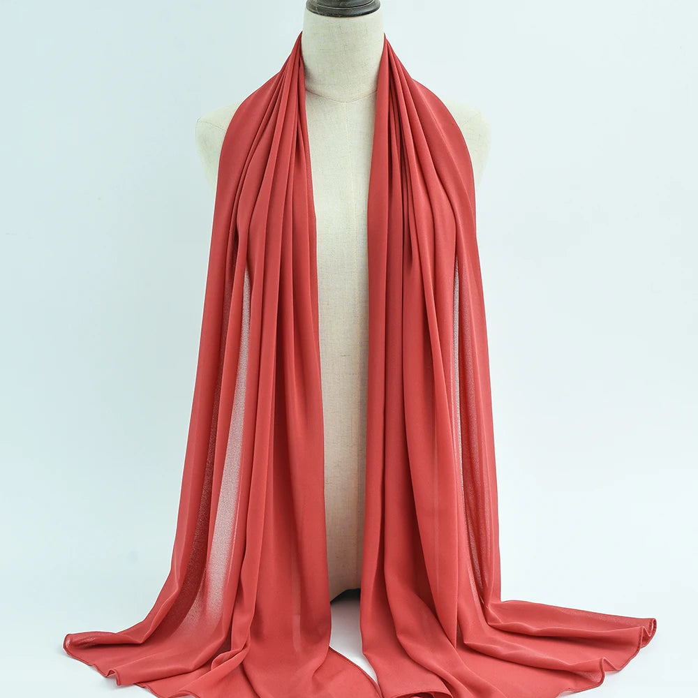 Fashion Pearl Chiffon Hijab Shawls Of Muslim Women Solid Color Head Wraps Scarf For Ladies