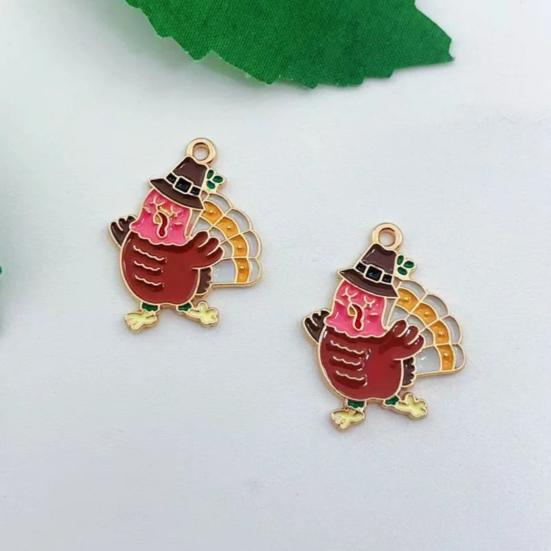 10 pieces of alloy Thanksgiving turkey pendant necklace bracelet earring pendant Diy craft supplies