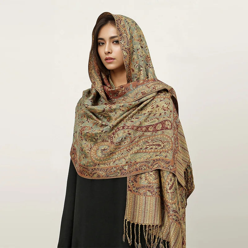 Paisley Pashmina Shawl Scarf Women Jacquard Cashew Printed Scarves Borders Female Tassel Travel Blanket Wraps Ethnic Shawls