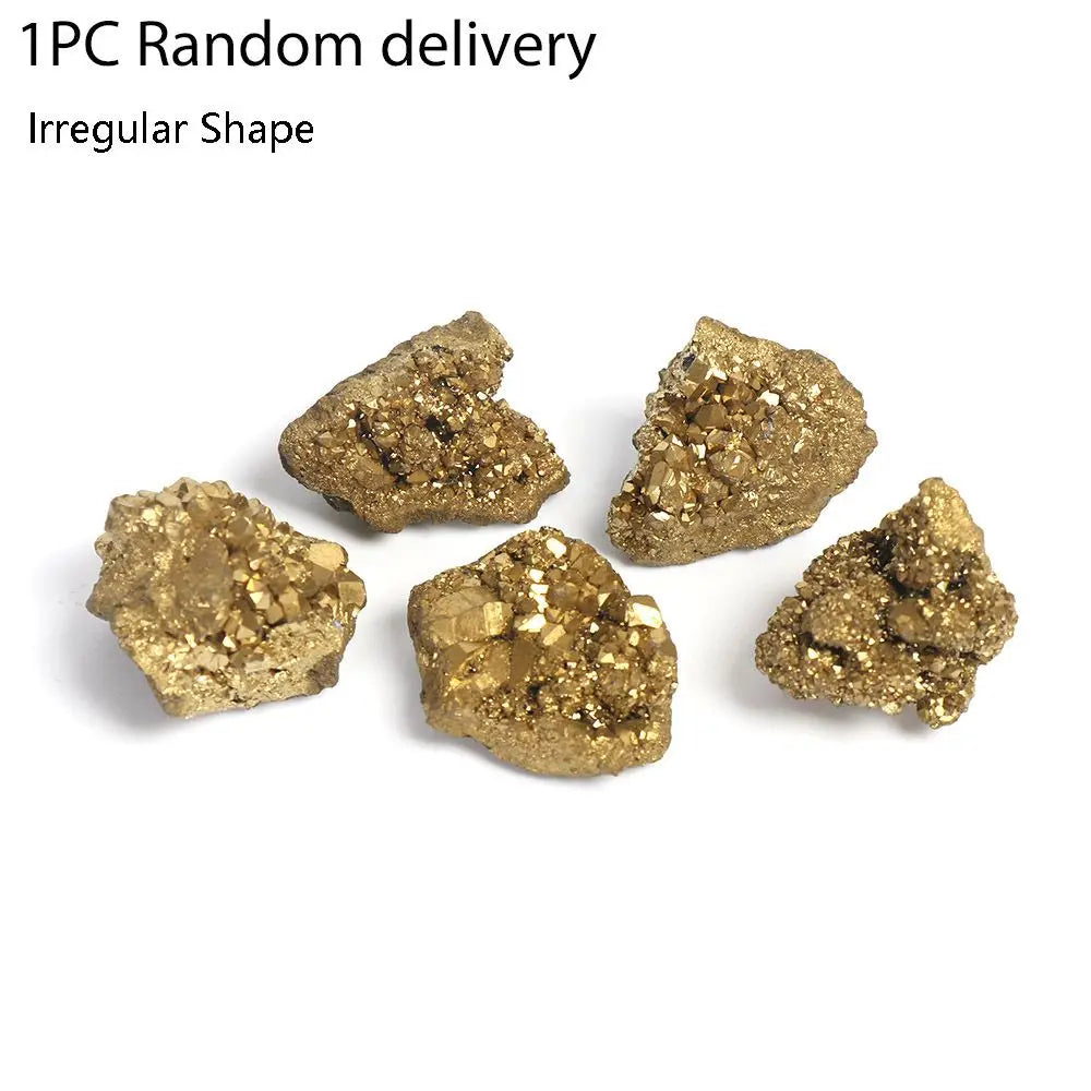 DIY Gift Mineral Specimens Natural Materials Jewelry Making Electroplating Gold Raw Gemstone Crystal Cluster Titanium Geode