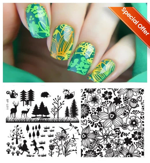 BORN PRETTY Stamping Plates Nail Art Templates Flower Natural Animal French Tips  DIY Nail Design Image Stencil Tool Manicure