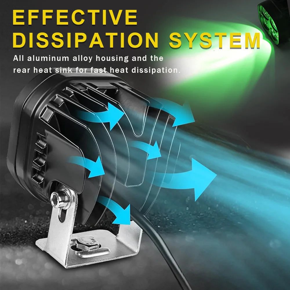 3 Inch LED Light Bar Red Green 12-24V Driving Fog Lights Auto Spotlights Work Lights for 4x4 Offroad Motorcycle Fishing Hunting