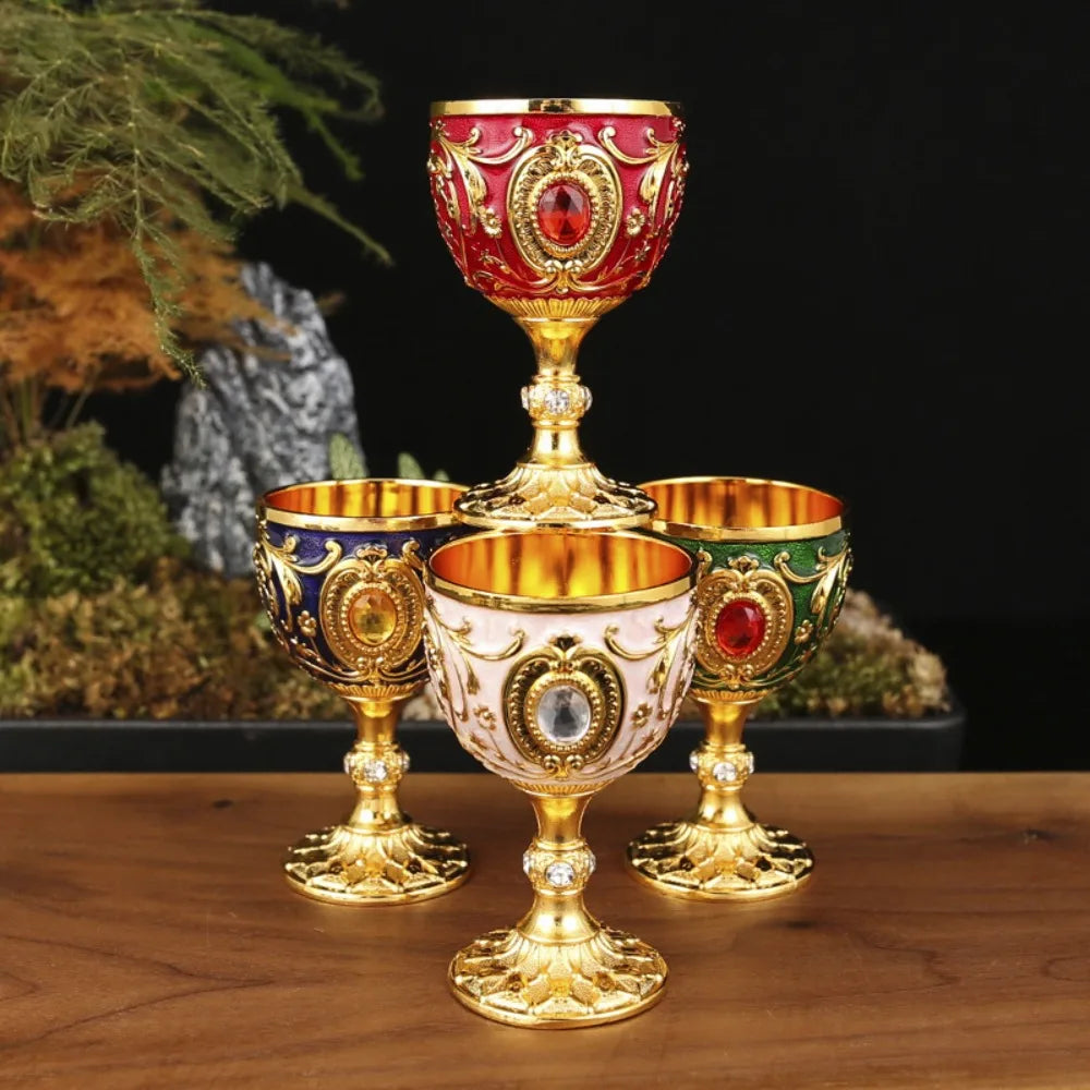 Drink Cup Embossed Vintage Metal Wine Cup Diamond-encrusted Anti-break Wine Glasses European Style Chalice Communion
